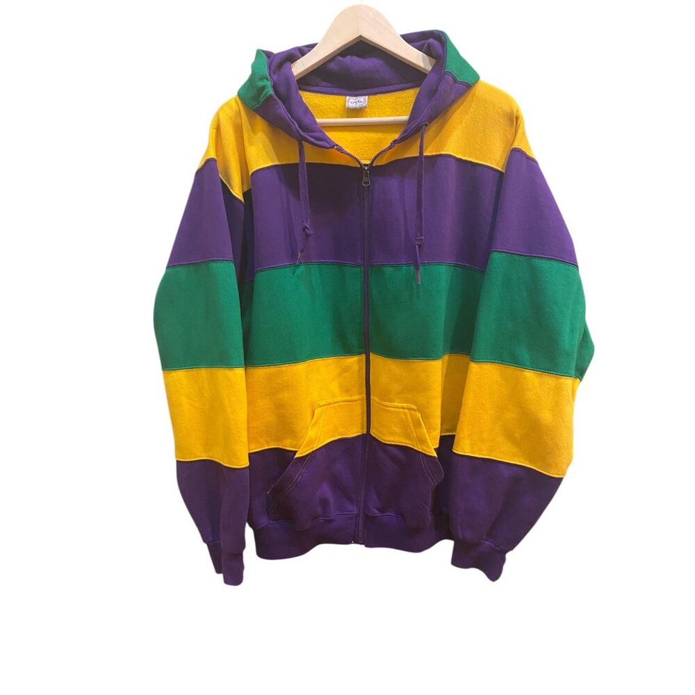 Mardi Gras Wide Stripe Hoodie Jacket Men’s Size XL